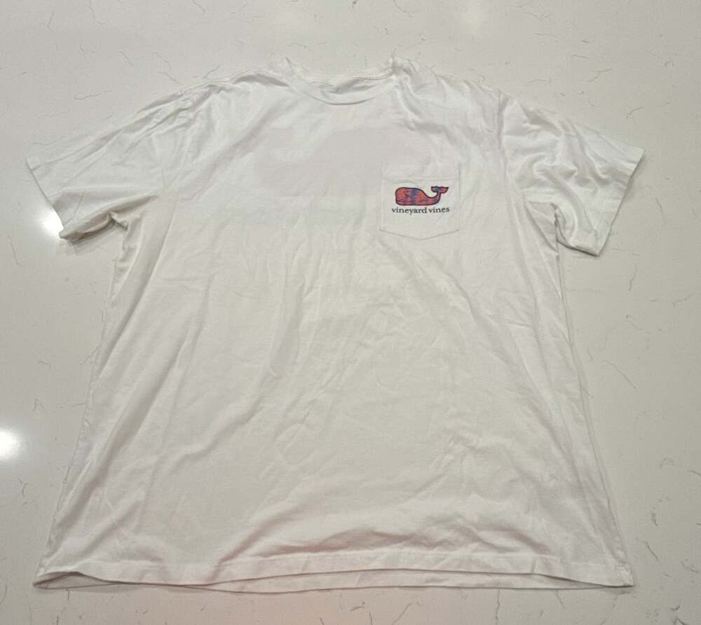 Vineyard Vines Short Sleeve Pocket T-Shirt Size XL White Pink Whale